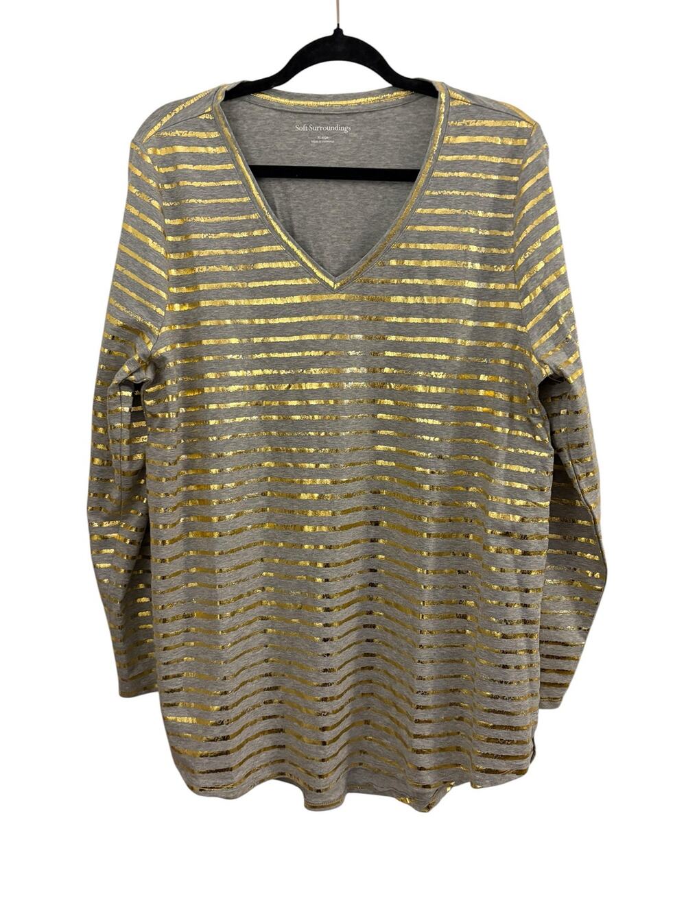 Soft Surroundings Grey and Gold Stripe Tunic XL Supima Cotton